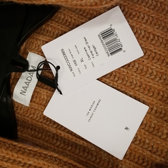 💕NAADAM💕 Cashmere Fisherman Shawl Cardigan  ~ Ginger Brown XL NWT - Picture 14 of 15
